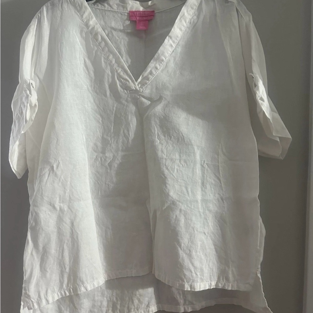 Isaac Mizrahi White V-Neck Blouse